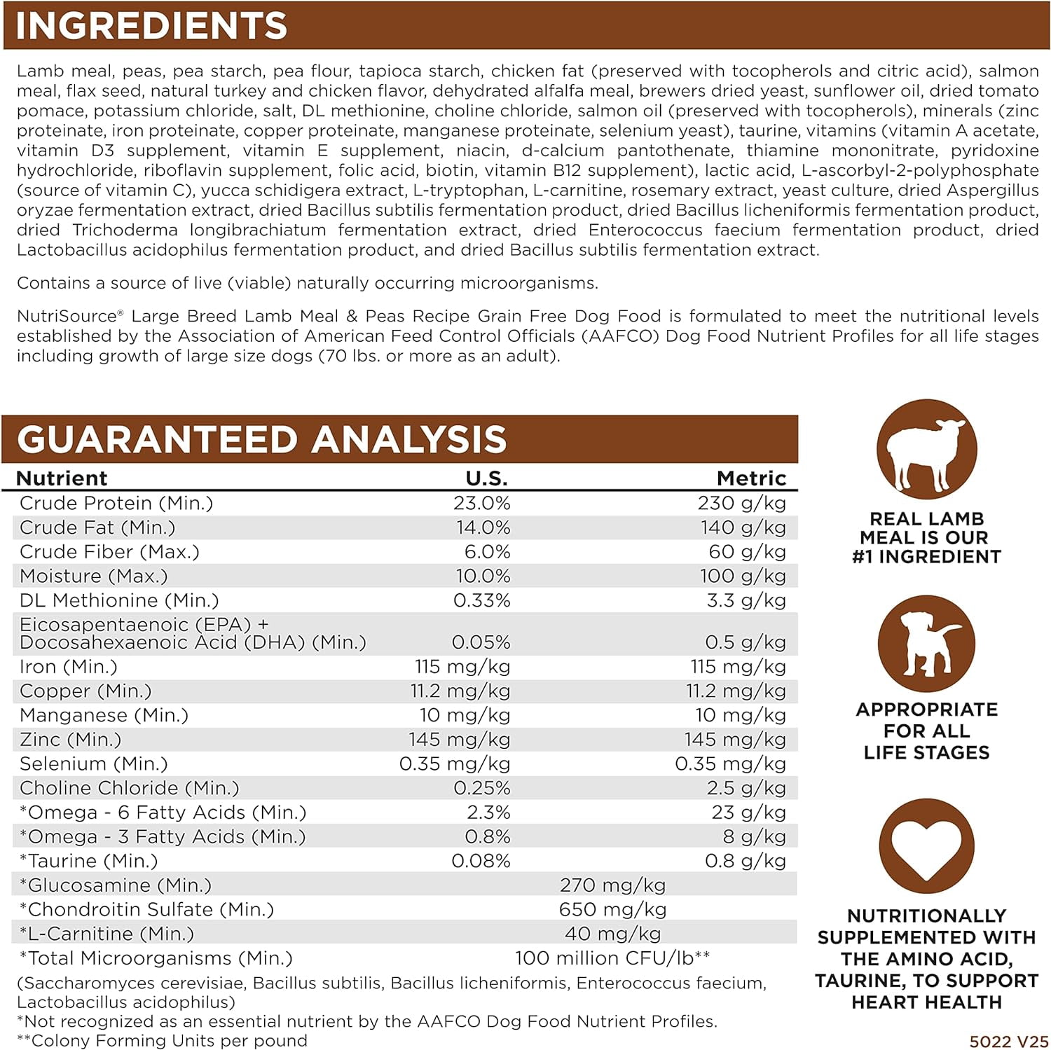 NutriSource Grain Free For All Life Stages Lamb Meal & Peas Recipe Dog Food 26 lb