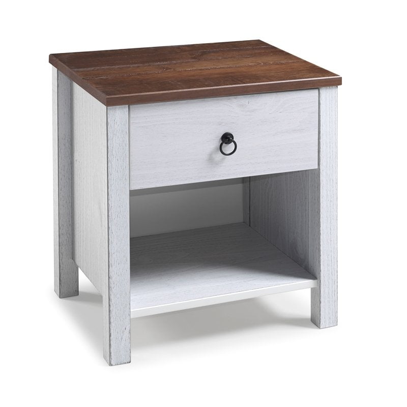 Powell Drew Distressed Wood Nightstand in White