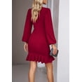 thumbnail image 6 of ZOELNIC Women's Elegant Puff Long Sleeve Midi Dress with Crew Neck & Ruffle Hem for Office Casual, M, 6 of 10