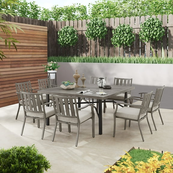 Ulax Furniture 9 Pieces Outdoor Patio Dining Set with Aluminum Square Table and Chairs with Sunbrella Cushions for 8 person, Gray