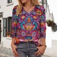 thumbnail image 2 of Towmus T Shirts for Women Loose Fit V Neck Ladies Tops 3/4 Length Boho Print Graphic Tees Lightweight Womens Blouse, 2 of 5