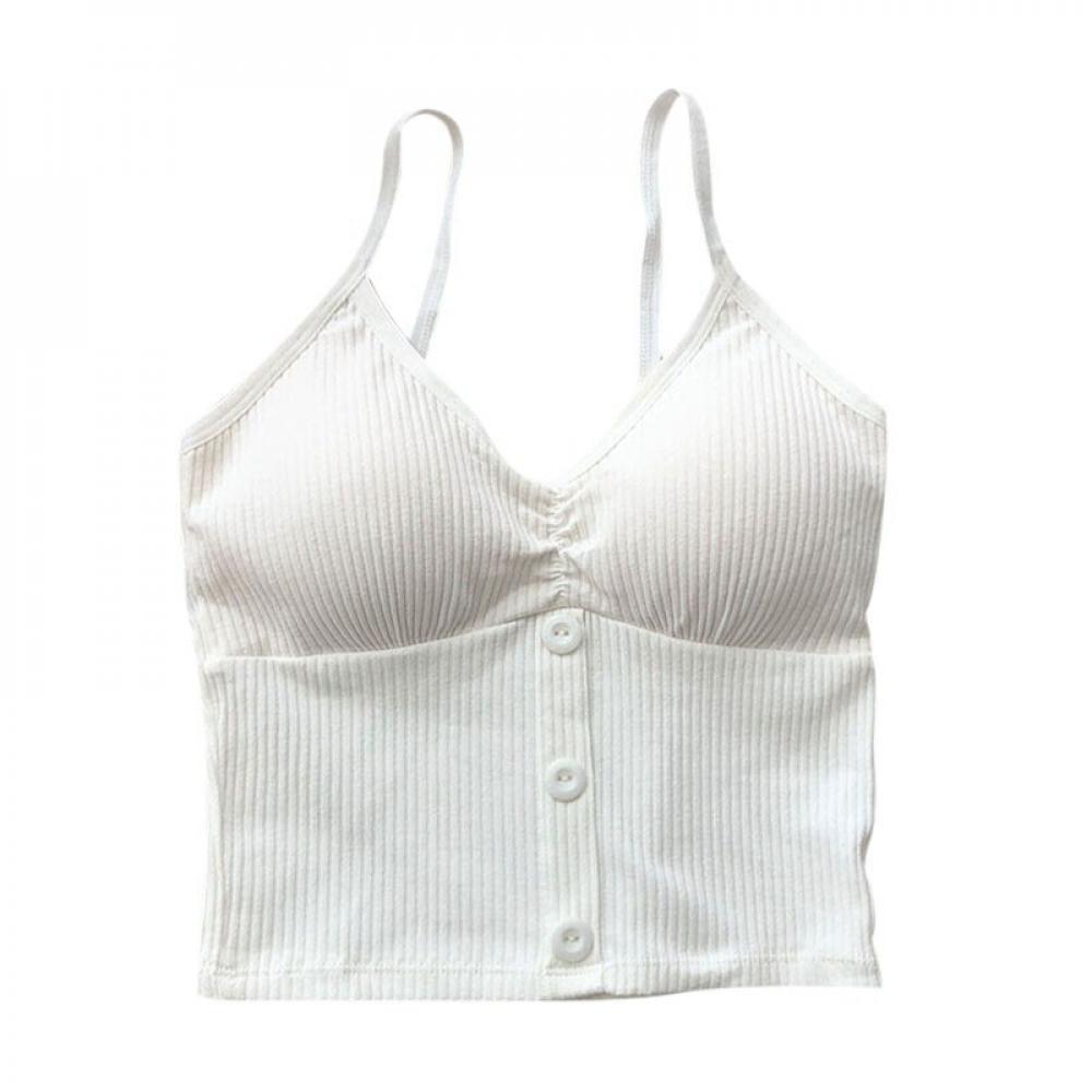 Deepwonder Summer Threaded Button V-neck Cotton Camisole Removable ...