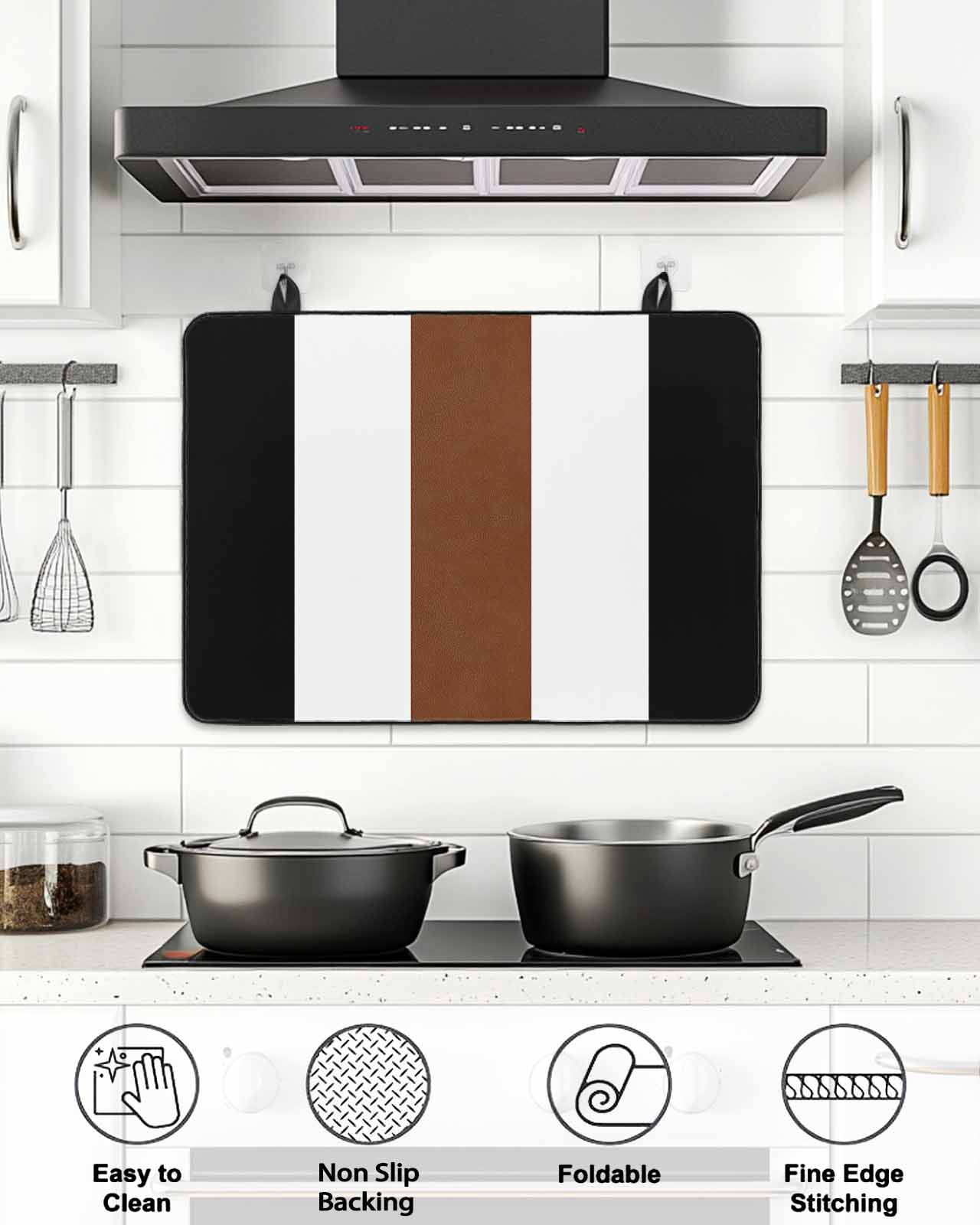 Stove Top Covers for Electric Stove, Brown Black White Boho Glass Stovetop Cover Protector, Contemporary Modern Art Induction Cooktop Protector Oven Mat for Kitchen Countertop 24"x21"