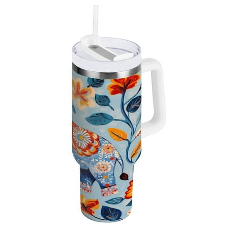

40 Oz Car Handle Water Cup 10.8x3.85 Inch Stainless Steel Water Cup With Handle Water Cup Car Water Cup Travel Coffee Cup Colorful Pretty Elephant