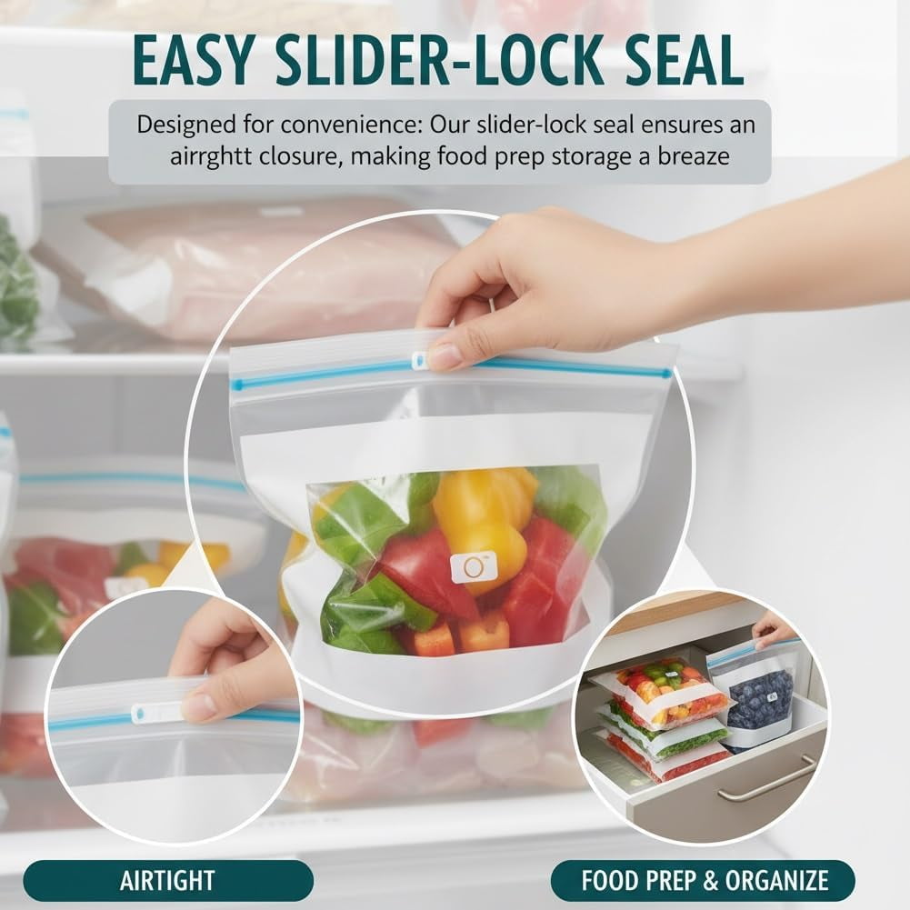 Food Grade Fresh-Keeping Bags, Reusable Slider Freezer Long Sealed Bag, Fridge Covers for Vegetables and Meat Bags, Plastic Produce Bag, Food Storage Bages for Fruit Vegetable Kitchen