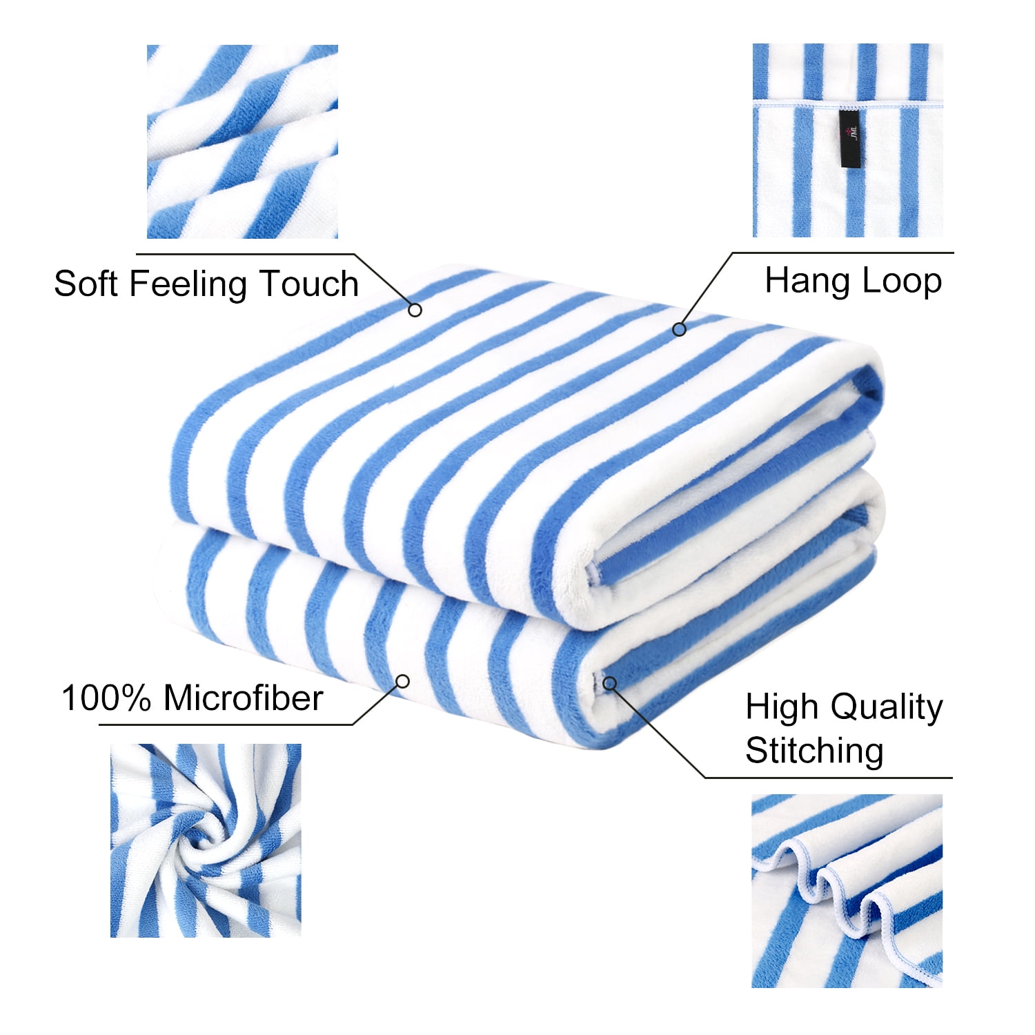 NC 2 Piece Bath Towel Set, Microfiber Absorbent Fast Drying Bath Towels, 30" x 60", Blue