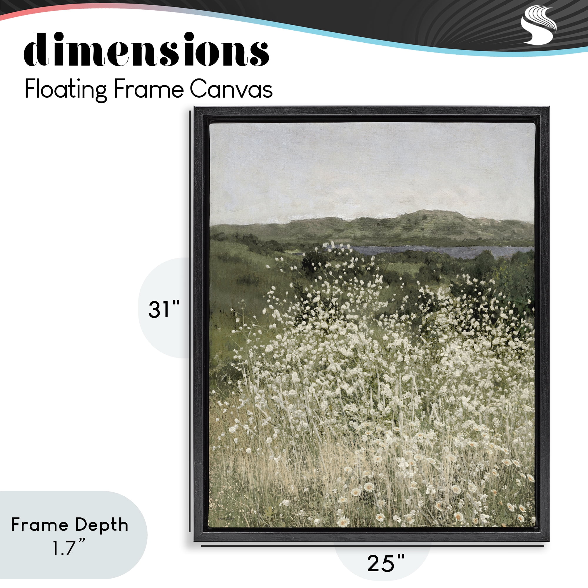 Stupell Industries Sunlit Meadow of White Daisies Black Framed Floater Canvas Wall Art, design by Amber Sterling