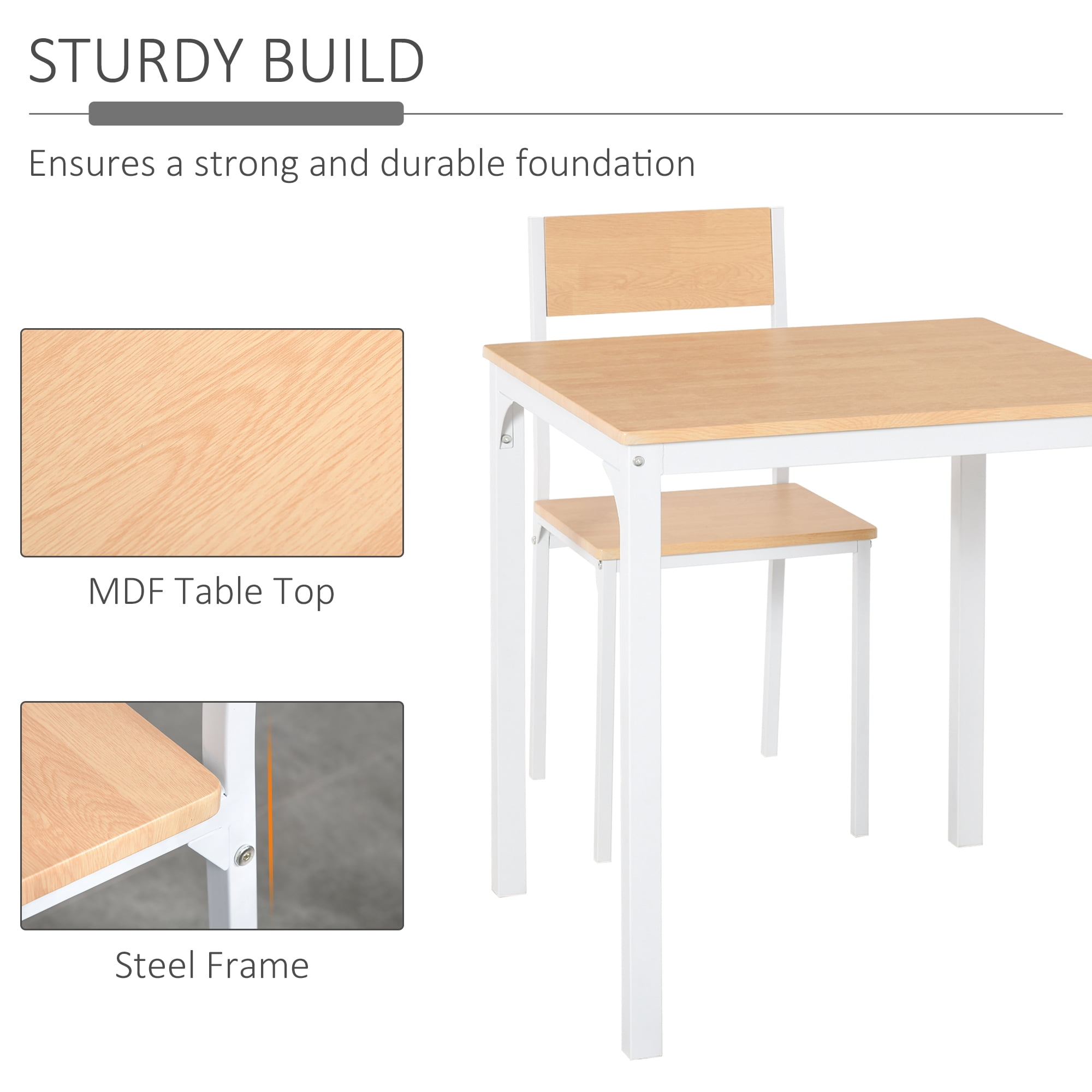 HOMCOM 3-Piece Wooden Square Dining Table Set for 2 with 1 Table and 2 Chairs, White