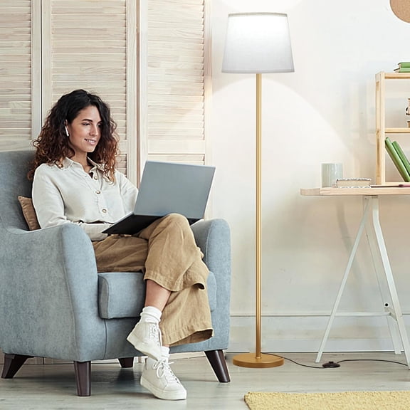 Floor Lamps for Living Room - Modern Gold Floor Lamp with Remote Control, Dimmable Colors Temperature Standing Lamp with LED Bulbs, Tall Lamp for Bedroom Office Kid Room - Brass Gold