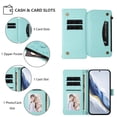 thumbnail image 4 of Magnetic Clasp Flip Stand Case for iPhone 17e with Lanyard 5-Card Holder  Butterfly Flower Multi-card Zipper Wallet Leather Phone Case,Mint Green,For iPhone 17e, 4 of 8