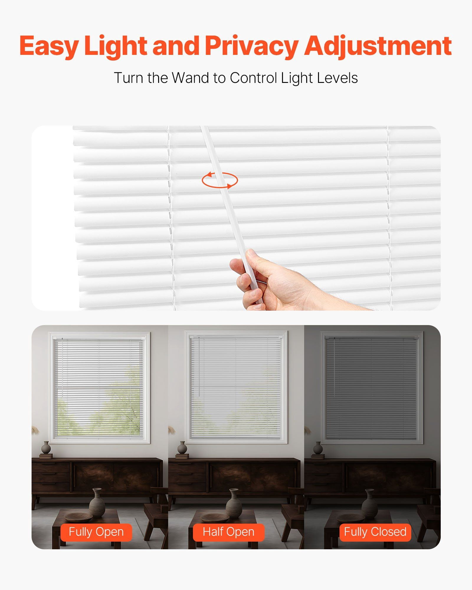 Window Blinds Cordless 43.3 x 48 Inches, No Drill Installation, 1" Slat, Light Filtering