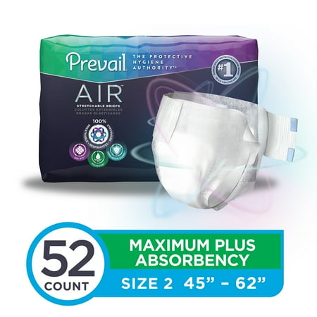 Prevail Air Maximum Plus Absorbency Stretchable Incontinence Briefs / Adult Diapers, Size 2, 52