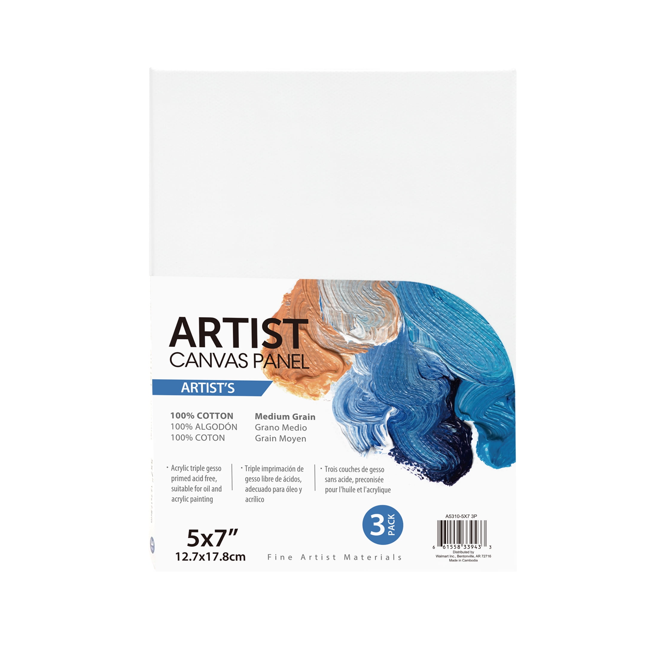 Artist Canvas Panel, 100% Cotton Acid Free White Canvas, 5"X7", 3 Pieces