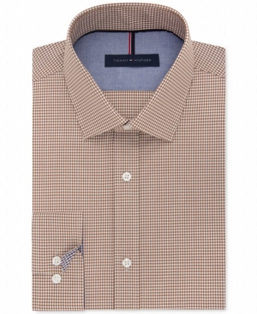Tommy Hilfiger Tommy Hilfiger NEW Brown Mens Size 15 SlimFit Gingham