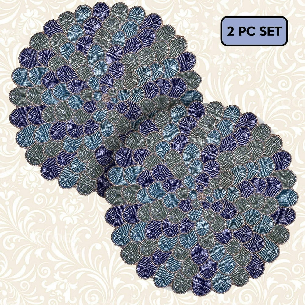 Decozen Set of 2Piece Embroidered Beaded Dining Table Placemats Satin