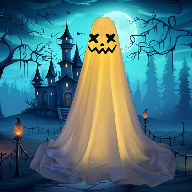 2 kits de fantasmas iluminados: kits de fantasmas para decoración de Halloween, kit de fantasmas iluminados de altura ajustable para Halloween, kit de fantasmas DIY con luces, kits de fantasmas ilumin