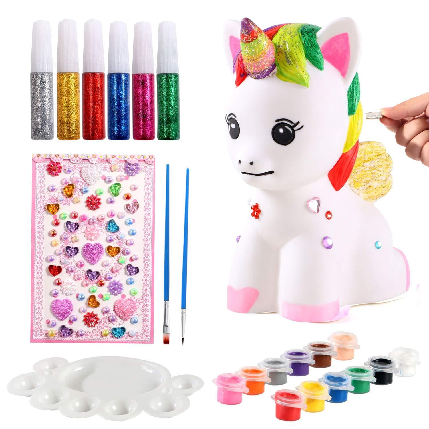 Paint Your Own Moneybox Piggy Bank Art & Craft Gift Glitter Glue Paintbrush Kids 