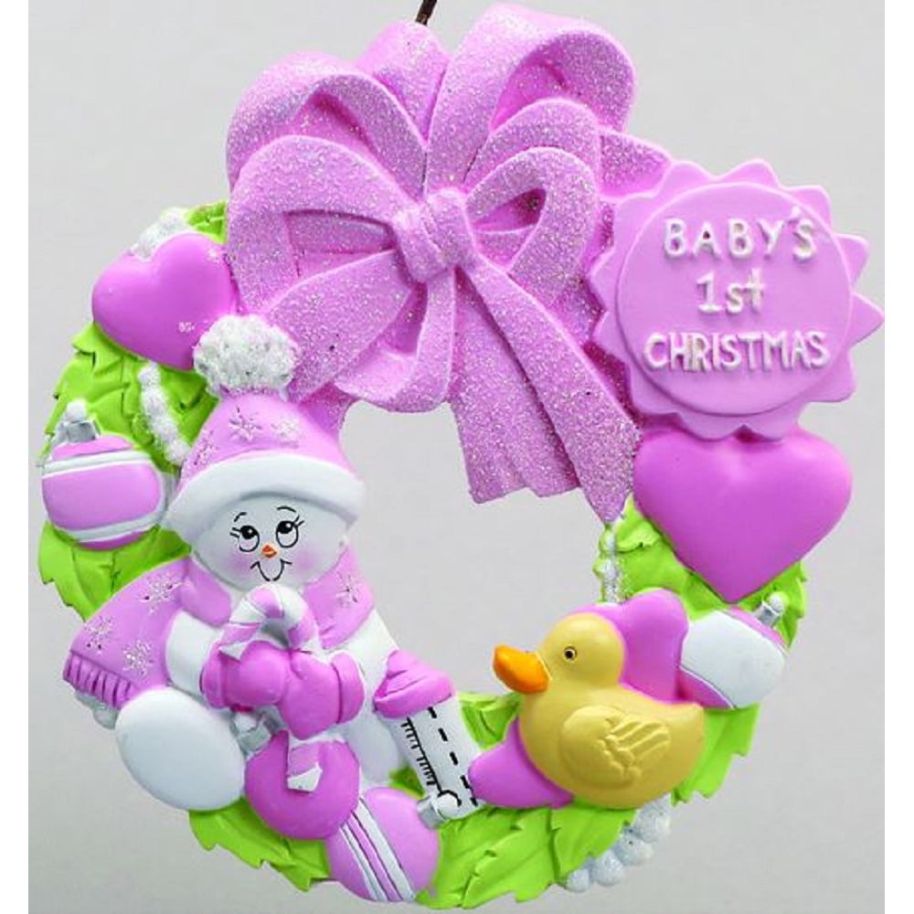 Baby Girls First Christmas Pink Wreath Christmas Tree Ornament