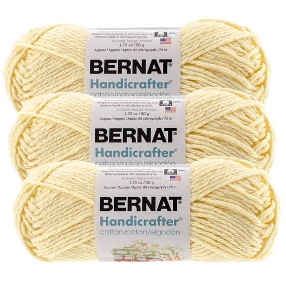 (Pack of 3) Bernat Handicrafter Cotton Yarn - Solids-Pale Yellow