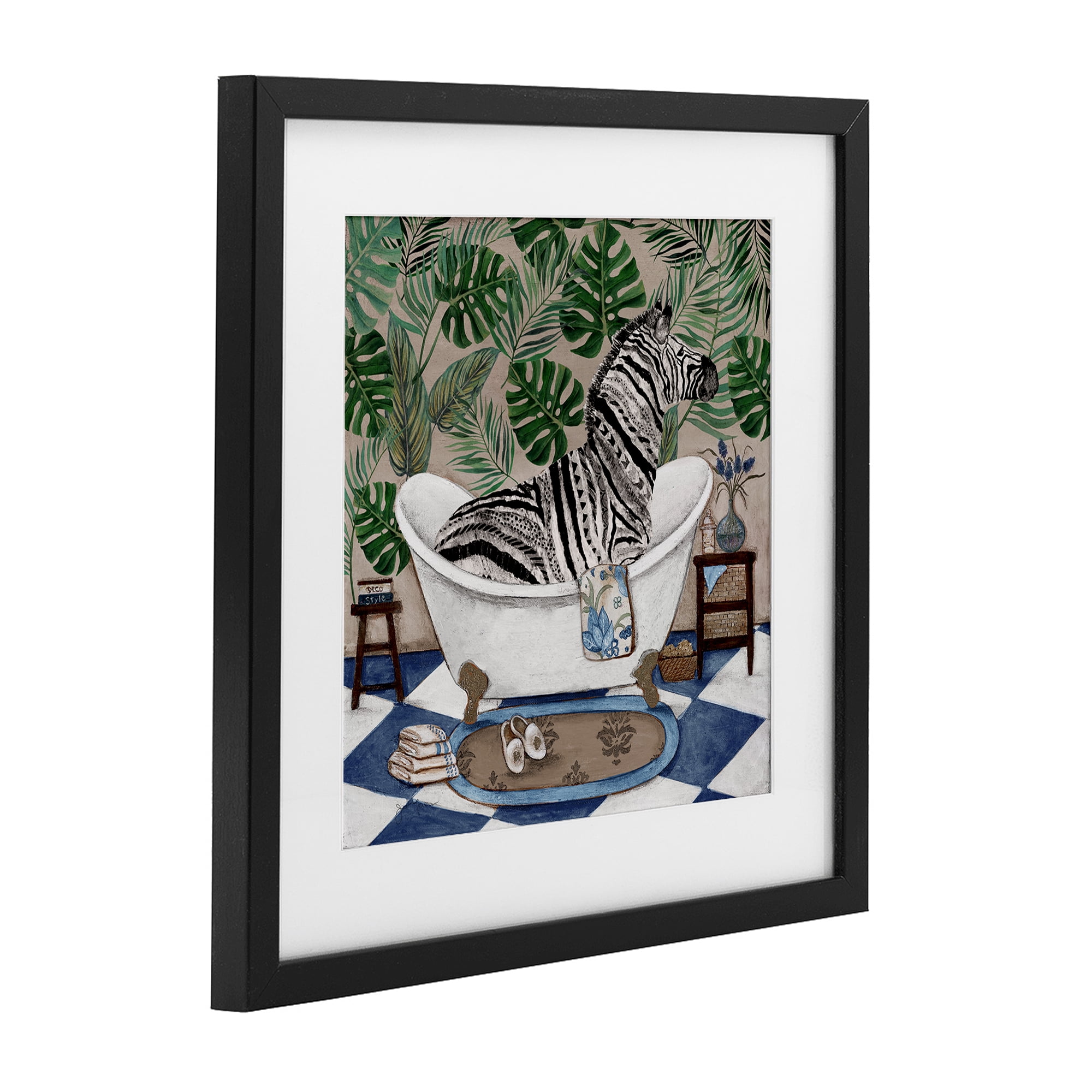 Stupell Industries Zebra in Tropical Bathtub Black Framed Print Under Glass, design by Janet Tava