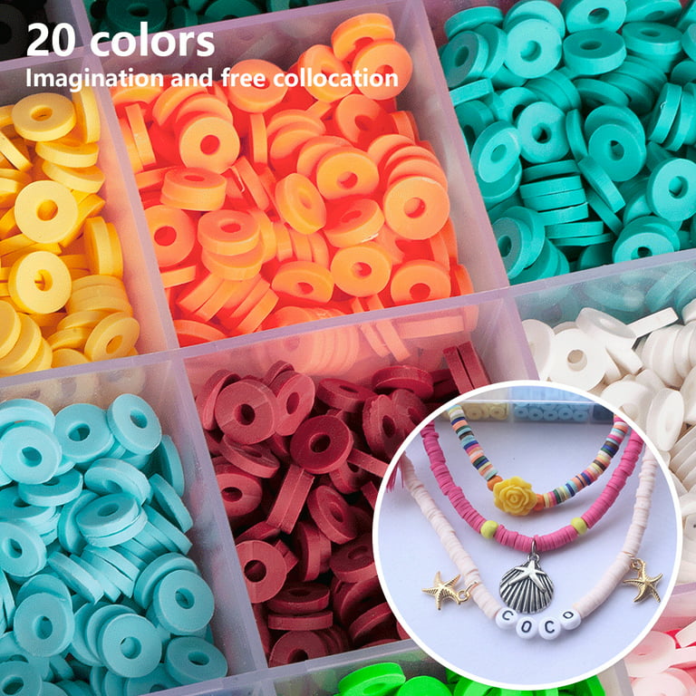 Fun-Weevz 2500 Pcs Heishi Beads for Jewelry Making Adults, 15 Flat Ceramic Clay  Bead Strands in Assorted Colors 