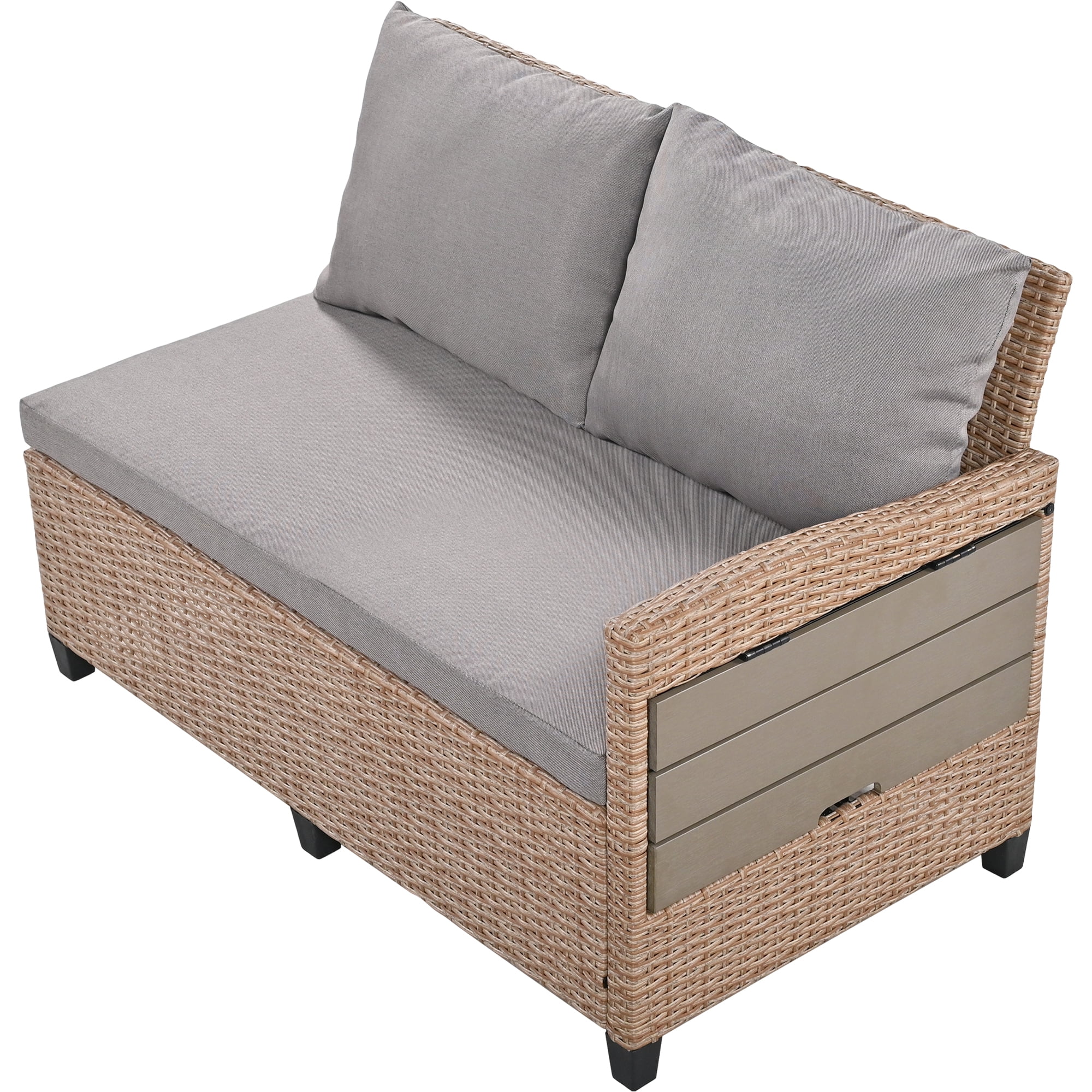 5 Pieces Patio Furniture Set, Outdoor All Weather Sectional Wicker Conversation Set with 2 Extendable Side Tables & Table, Brown