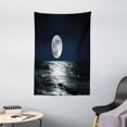 thumbnail image 1 of Moon Tapestry, Big Moon and Its Reflection on the Sea Open Sky Ethereal Drawing Style, Wall Hanging for Bedroom Living Room Dorm Decor, 40W X 60L Inches, Dark Blue Black White, by Ambesonne, 1 of 2