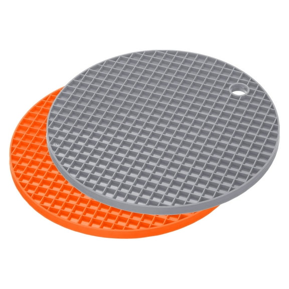 Unique Bargains Silicone Trivet Mats 2pcs, Round Hot Pan Pads Hot Pot Holder, Drying Mat for Kitchen Counter Orange, Light Gray