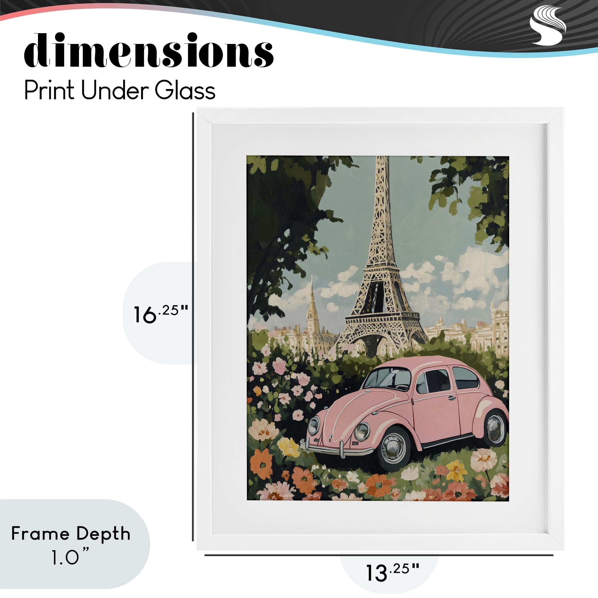 Stupell Industries Paris Pink Car in Bloom White Framed Print Under Glass, design by The Prints Vibe