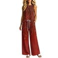 thumbnail image 2 of Cagogo Women's 2 Piece Sleeveless Tank Top Long Pants Set Casual Summer Outfits Loose Round Neck Tops Comfy Pants Matching Lounge Sets Boho Vacation Travel Clothes, Red 2XL, 2 of 6