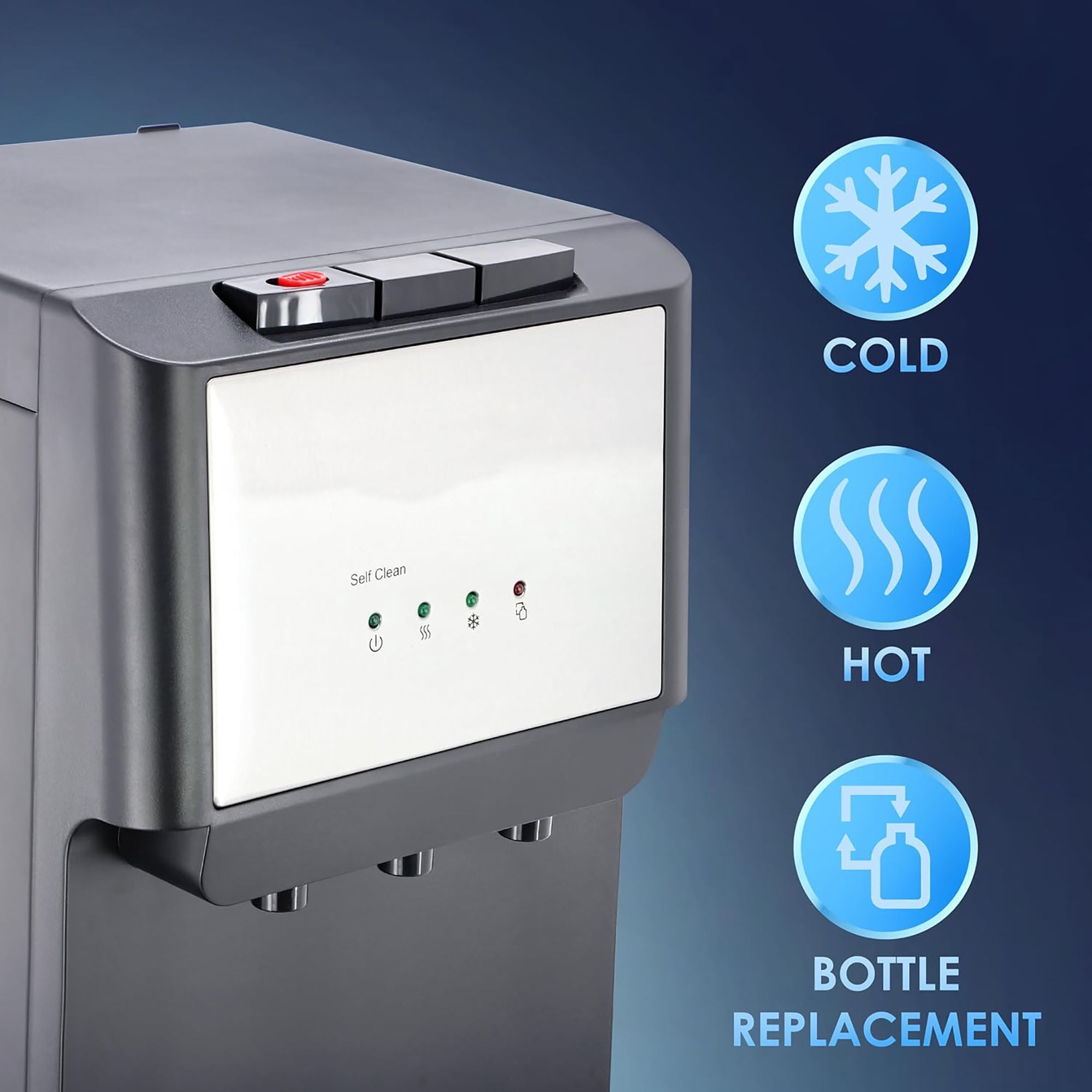 5 Gallon Bottom Load Water Dispenser with Hot, Cold & Room Temperature Settings, UV Self-Cleaning System, Child Safety Lock, Stainless Steel Water Cooler for Home and Office