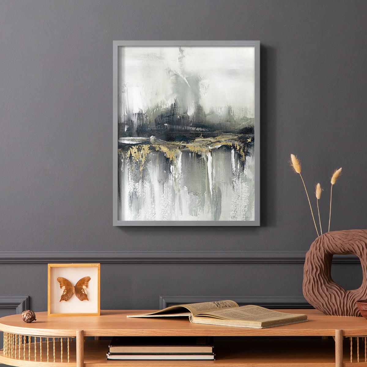 Indyscape and Gold in Gray Solid Wood 22 x 28 Framed Print