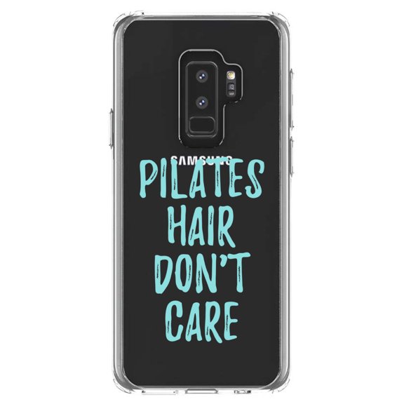 DistinctInk Clear Shockproof Hybrid Case for Samsung Galaxy S9  PLUS (6.2" Screen) - TPU Bumper Acrylic Back Tempered Glass Screen Protector - Pilates Hair Don't Care