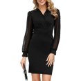 thumbnail image 2 of Vestido midi cruzado con escote en V, vestidos de trabajo de tubo para mujer, vestidos cruzados con frunces en la parte delantera, vestido de manga farol con lunares, materiales ecológicos, 2 of 6