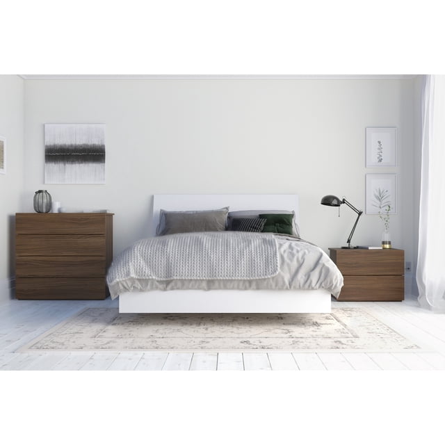 Solstice 4 Piece Full Size Bedroom Set Walnut and White