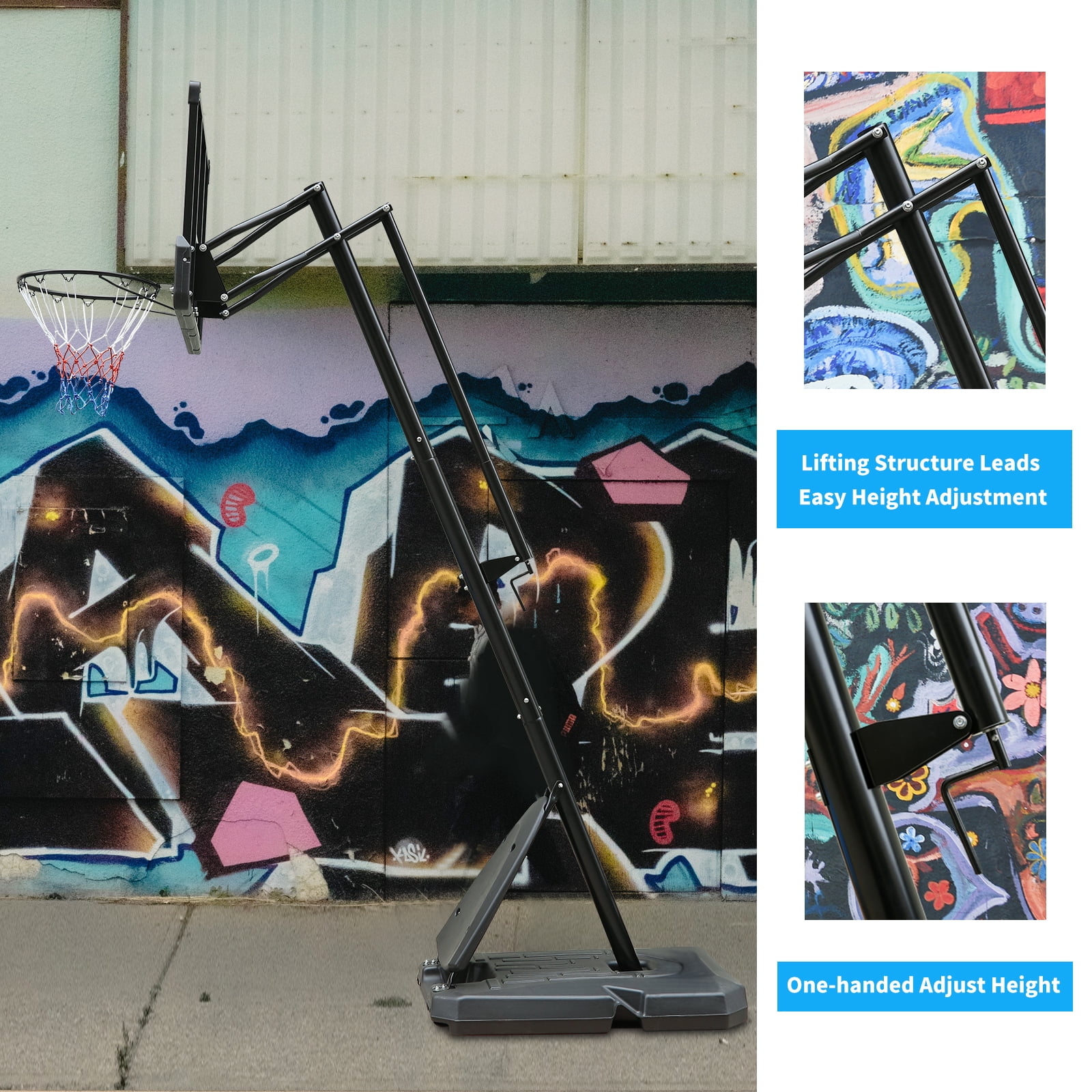 44" Transparent Adjustable Height Portable Outdoor Basketball System with Stable Base and Wheels