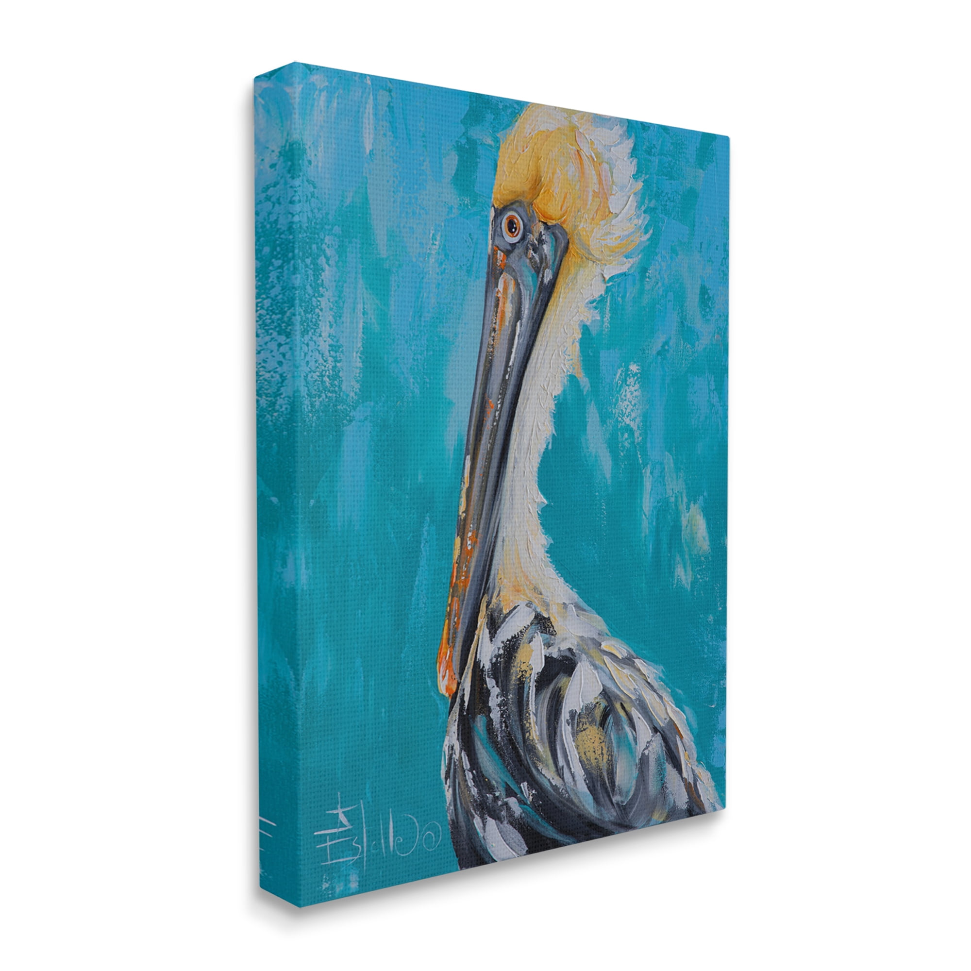 Stupell Industries Blue Pelican Painting Animals & Insects Painting Gallery Wrapped Canvas Art Print Wall Art, 24 x 30