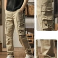 thumbnail image 5 of HAOTAGS Cargo Pants for Men, Multi-Pocket Elastic Waist Slim-Fit Casual Trousers Khaki M, 5 of 8