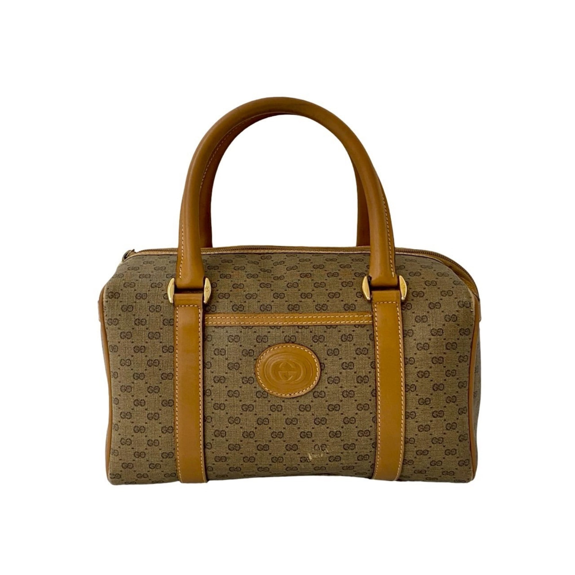 Pre-Owned GUCCI Old Gucci Micro GG Logo Leather Handbag/Mini Boston Bag in Camel... (Good)