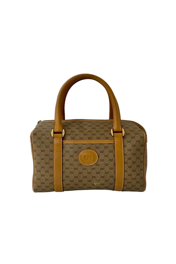 Pre-Owned GUCCI Old Gucci Micro GG Logo Leather Handbag/Mini Boston Bag in Camel... (Good)