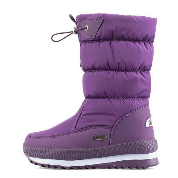 Xiaoxatg Women Winter Lined On Boots with Thick Solid Sole Protective Warm Comfortable Footwear for Cold Weather Outdoor Activities 9 Purple