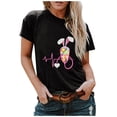 thumbnail image 1 of Hauts d'Été pour Femmes 2023 T-shirt Col Rond Imprimé Lapin Manches Courtes Décontracté Ample Blouse de Pâques, 1 of 4