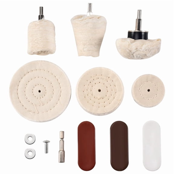 10 Pcs Buffing Pad Polishing Wheel Kits with 3Pcs Rouge Compound with 1/4 inch Handle, for Manifold, Aluminum, Stainless Steel, Chrome,white
