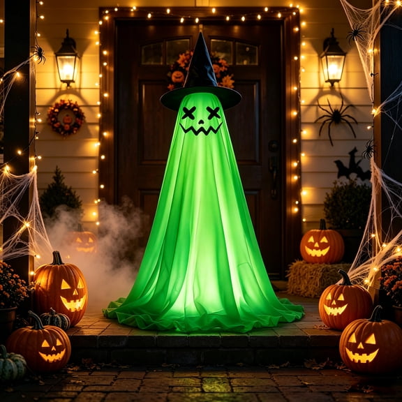 Clearance Halloween Spooky Ghost Light, Green 4FT Outdoor & Indoor Halloween Decorative Lights with Remote, Spooky Yard Ghost Lamp Gift for Neighbors Halloween Block Party Outdoor Lighting Decor