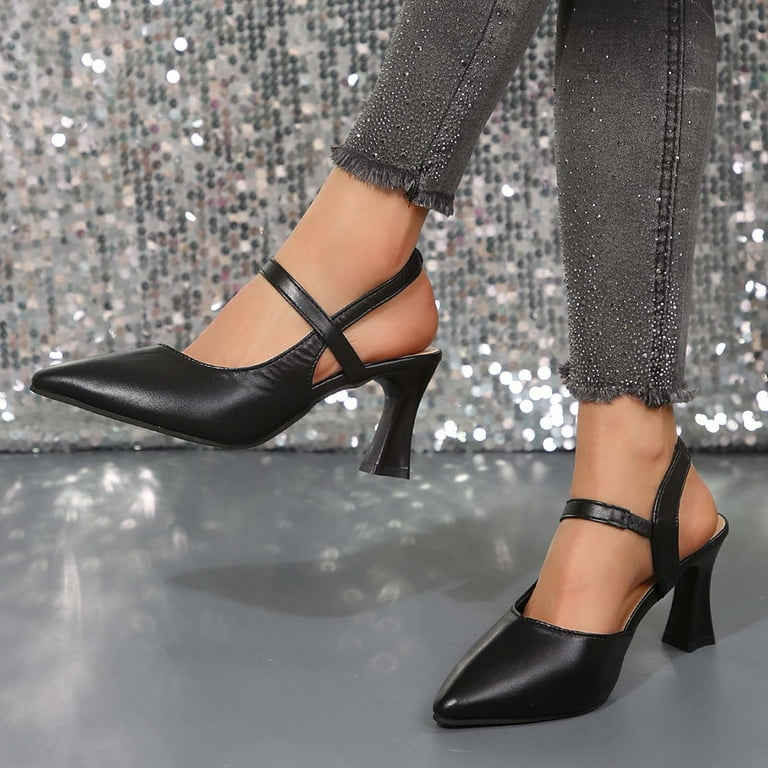 CQONEPT Slingback Heels for Women Low Heels Dress Shoes Kitten Pumps Dressy  Heeled Sandals Pointed Closed Toe Ankle Strap Elegant Wedding Pumps Formal  ...