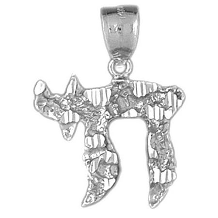 14K White Gold Jewish Chai Nugget Pendant - 27 mm