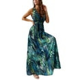 thumbnail image 2 of Seyurigaoka Women Summer Sleeveless Dress Backless Leaf Print V-neck One-piece, 2 of 10