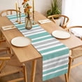 thumbnail image 3 of Aqua Grey Stripe Table Runner - 72 Inch Long, Kitchen Dining Table Runner Dresser Scarves, Farmhouse Minimalist Striped Farmhouse Decor for Coffee Tables Wedding Party Banquet, 3 of 8