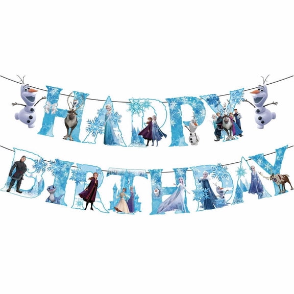 Snow Elsa Anime Cartoon Birthday Party Decorations Banner - Waterproof Laminated Hanging Pennants for Kids Room Theme Decoration Supplies