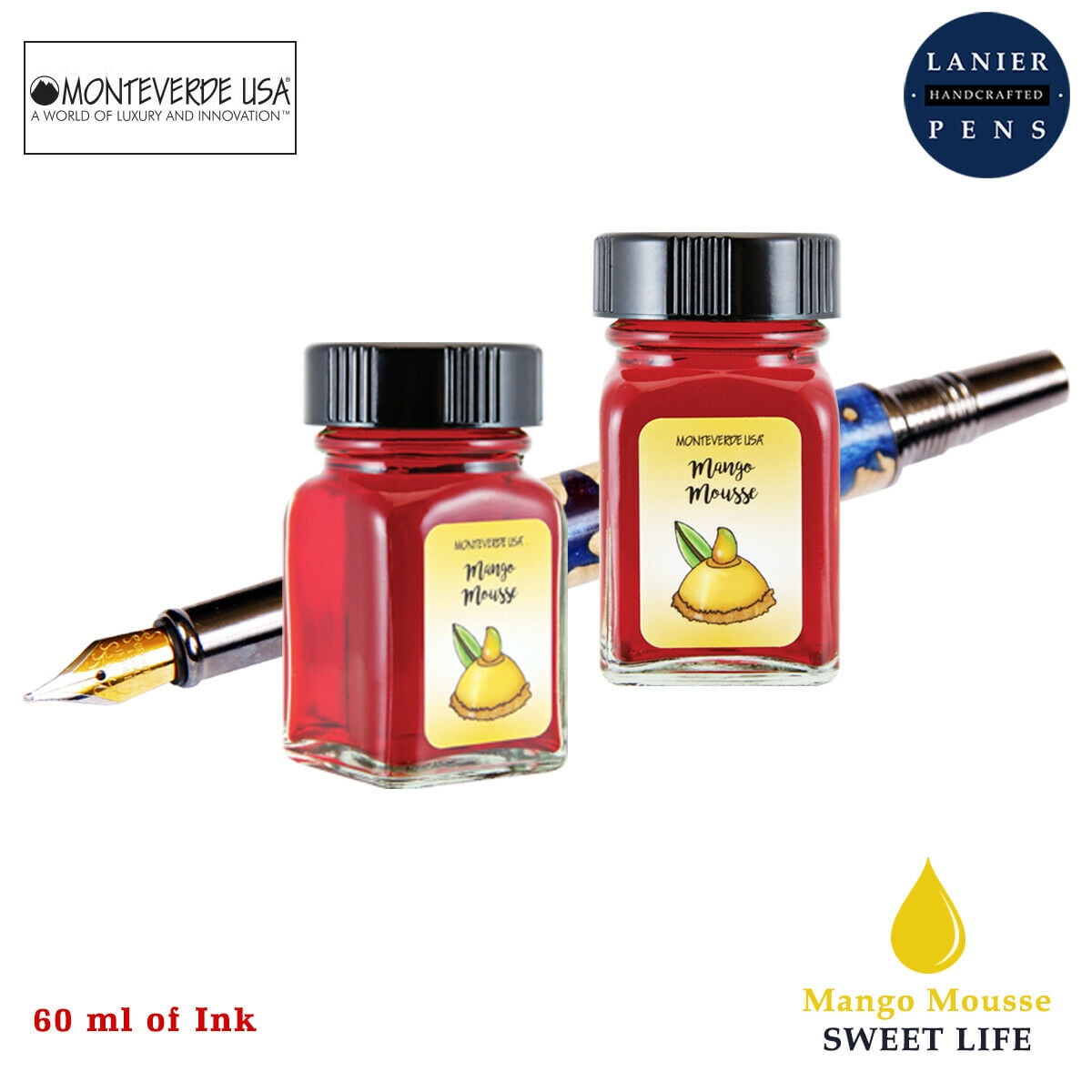 Monteverde 60ml Sweet Life Fountain Pen Ink Bottle (30ml Mango Mousse G309MM Ink Bottle - Pack of 2)